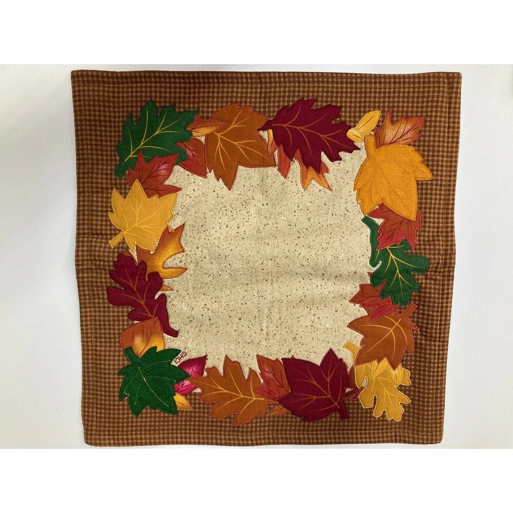 Autumn Fall Leaves Applique Gingham Check Placemat Seasonal Table Decor